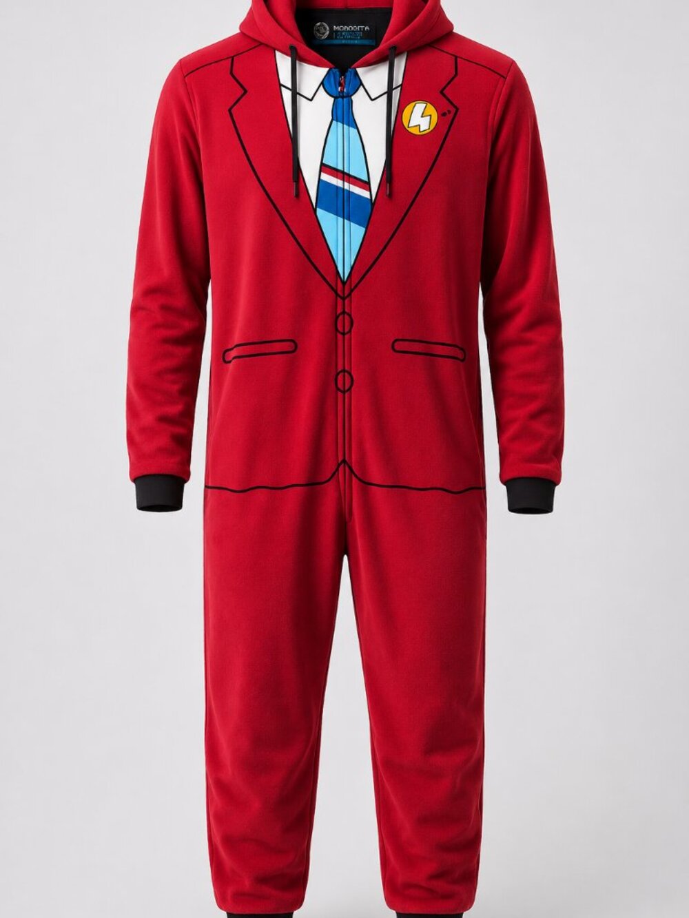 Funny Red Suit Onesie Pajamas Adult Fleece Hooded Costume Jumpsuit Cozy